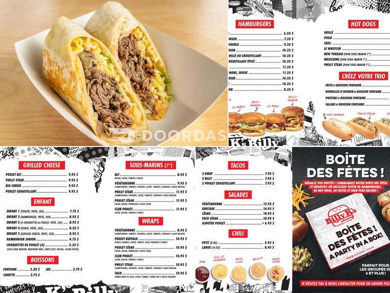 Billy K's Menu
