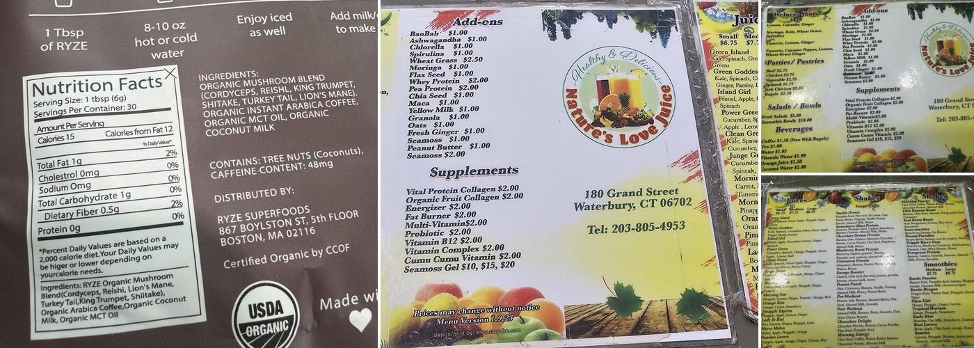 Natures Love Juice Bar Menu