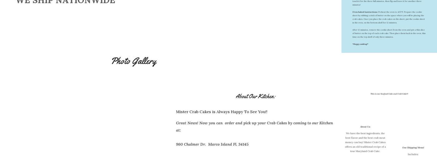 Mister Crab Cakes Menu