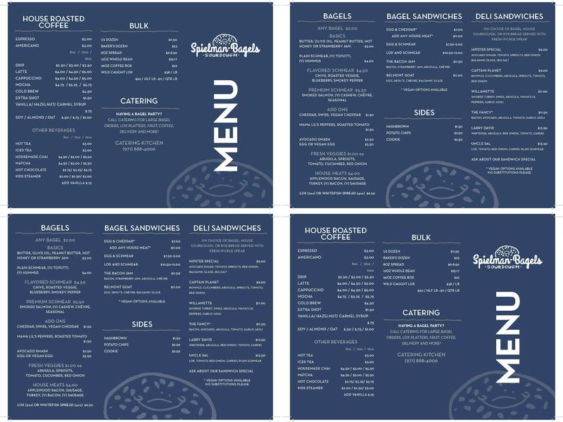 Spielman Wholesale Bagels Menu