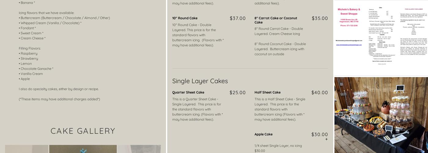 Michele's Bakery and Sweet Shoppe Menu