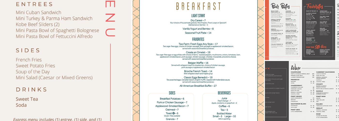 Tavolo at Pullman Miami Airport Hotel Menu