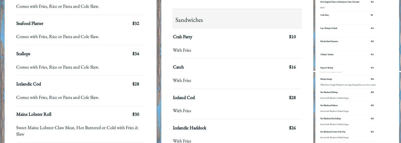 Adirondack Seafood Company Menu