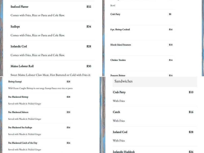 Adirondack Seafood Company Menu
