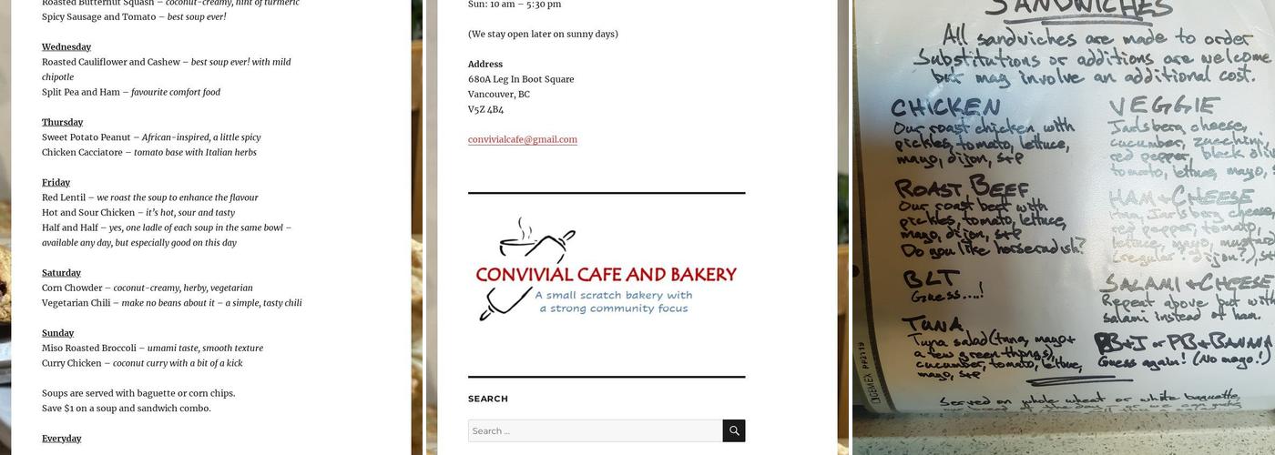 Convivial Cafe And Bakery Menu