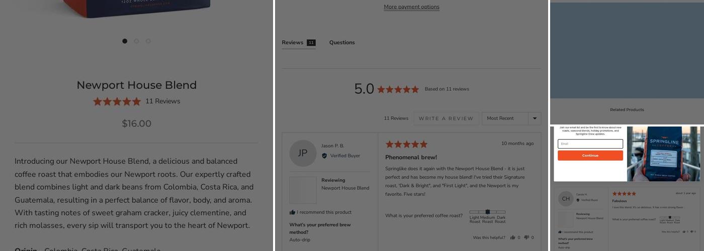 Springline Coffee Menu