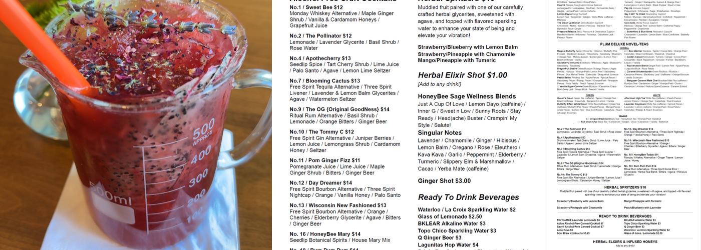 HoneyBee Sage Wellness & Apothecary Cafe Menu