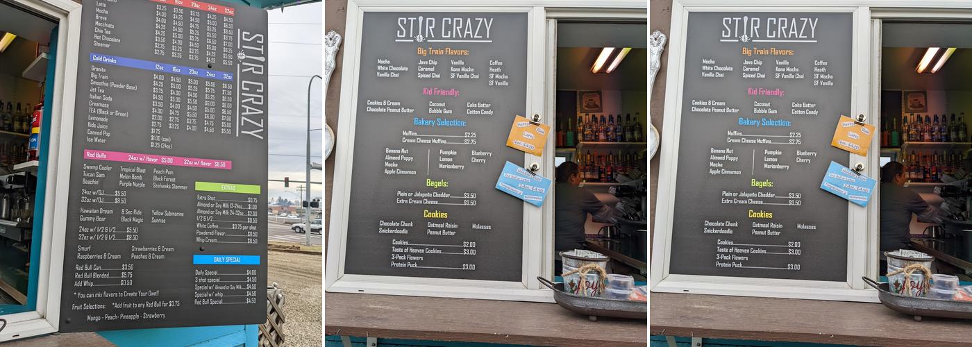Stir Crazy Coffee Menu