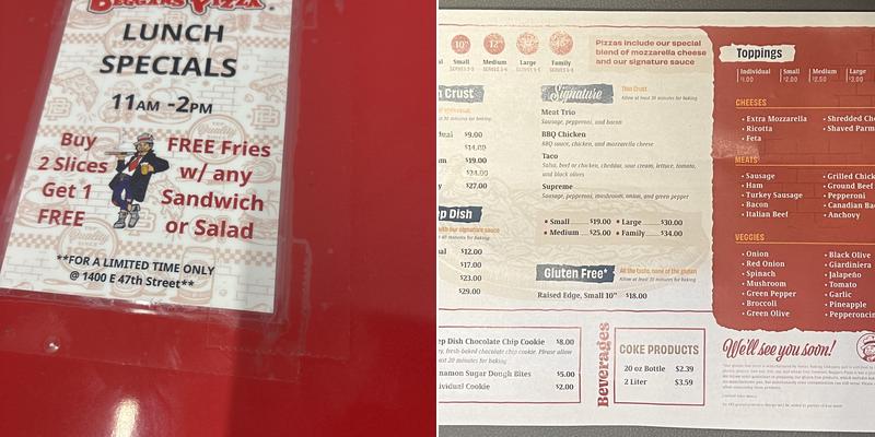 Beggars Pizza - Kenwood Menu