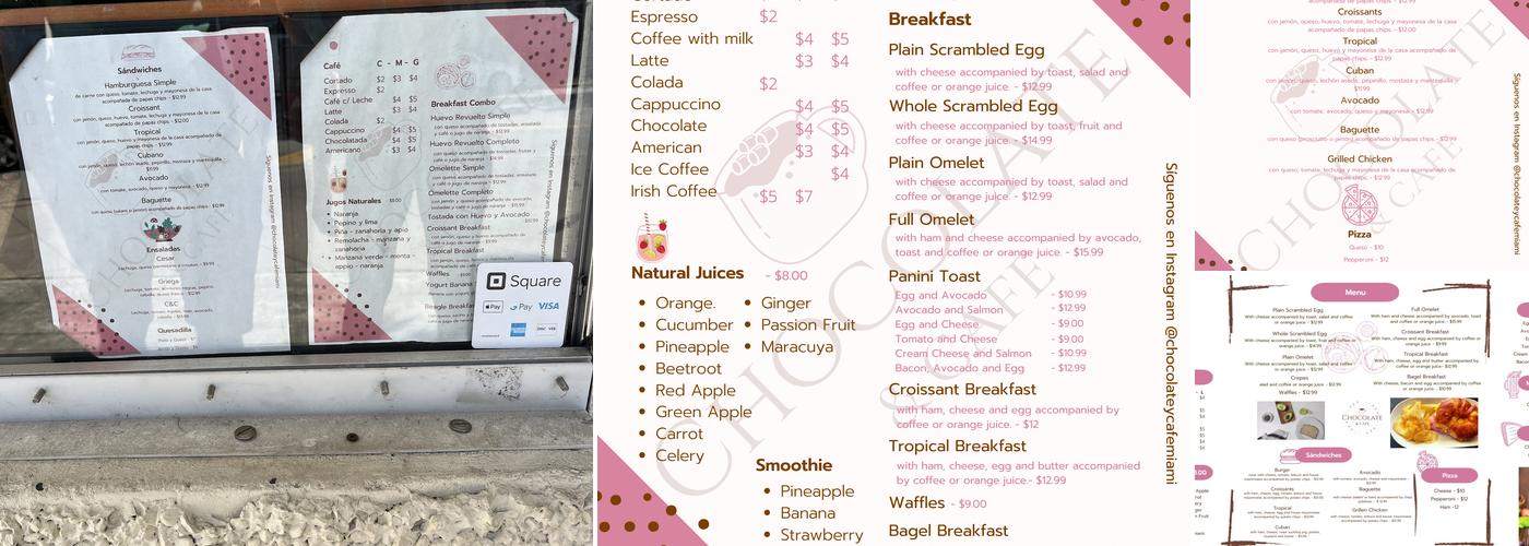 Chocolate & Cafe Menu