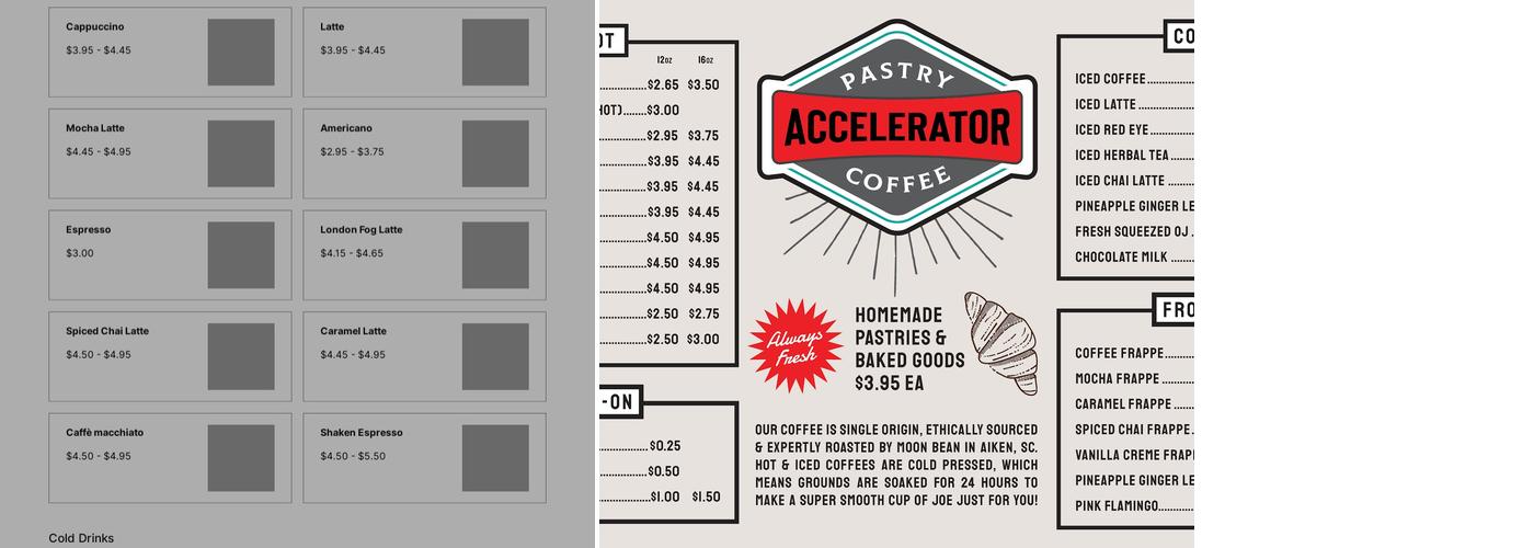 Accelerator Coffee Menu