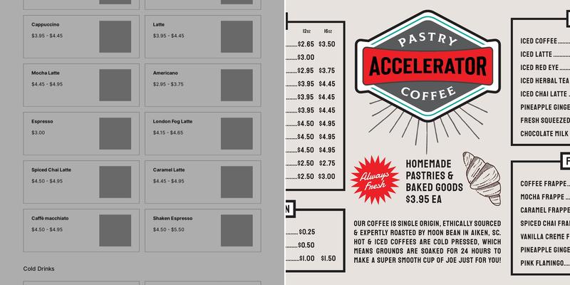 Accelerator Coffee Menu