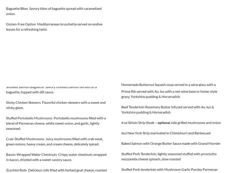 L'Amour Catering Kingston Menu