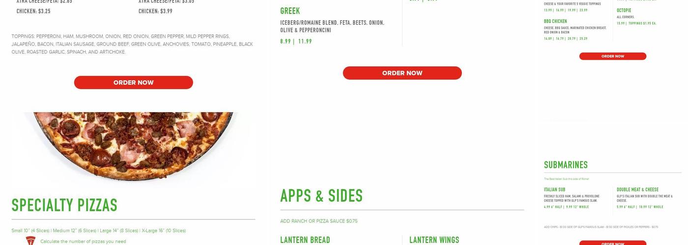 Green Lantern Pizza Menu