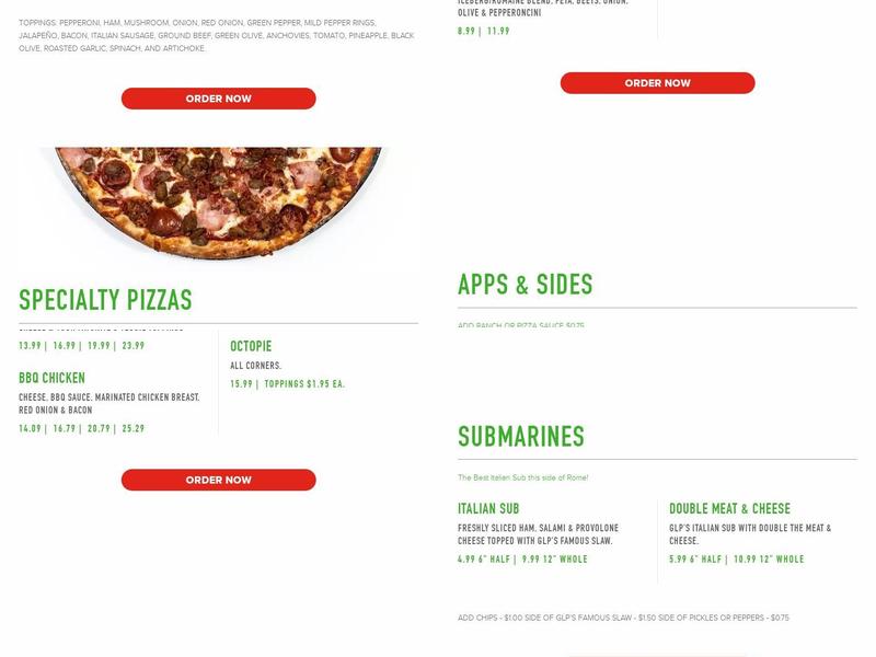 Green Lantern Pizza Menu