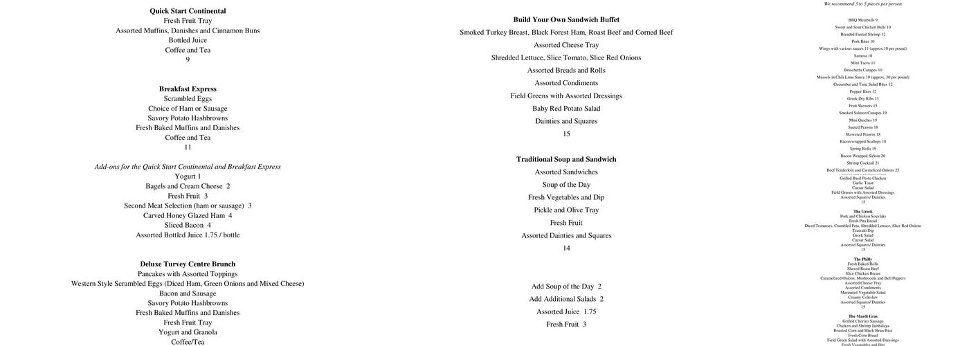 Prestige One Catering Menu