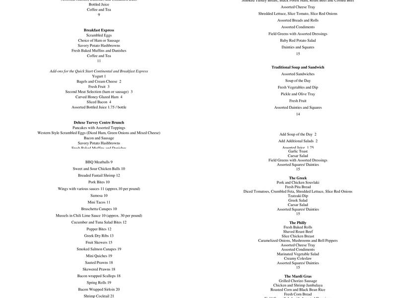 Prestige One Catering Menu