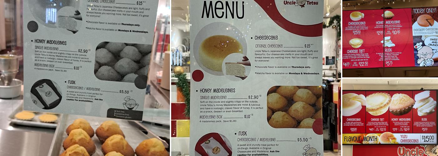 Uncle Tetsu’s Japanese Cheesecake, Robson Street Menu