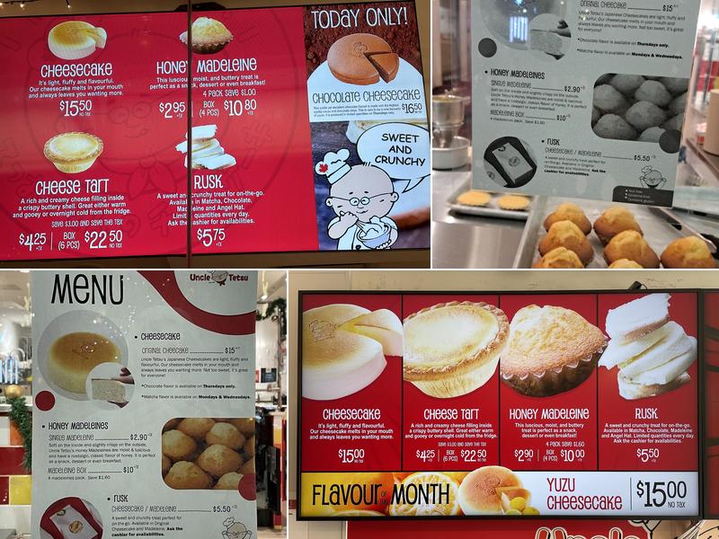 Uncle Tetsu’s Japanese Cheesecake, Robson Street Menu