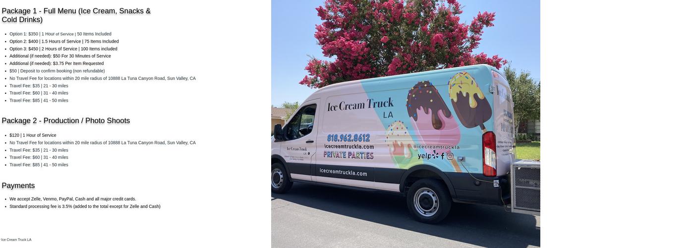 Ice Cream Truck LA Menu