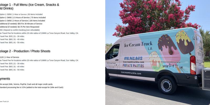 Ice Cream Truck LA Menu