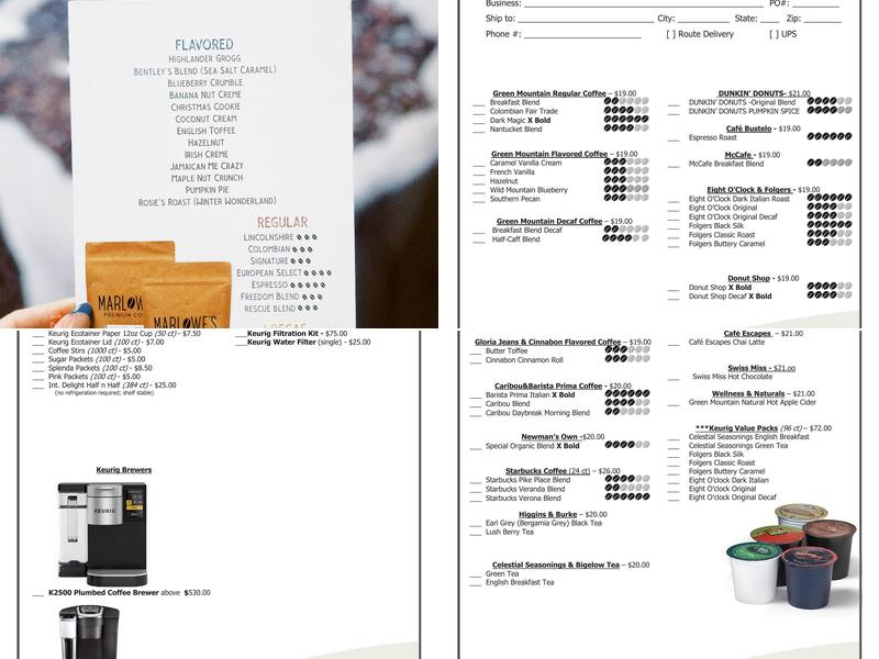 Marlowe's Premium Coffee Menu