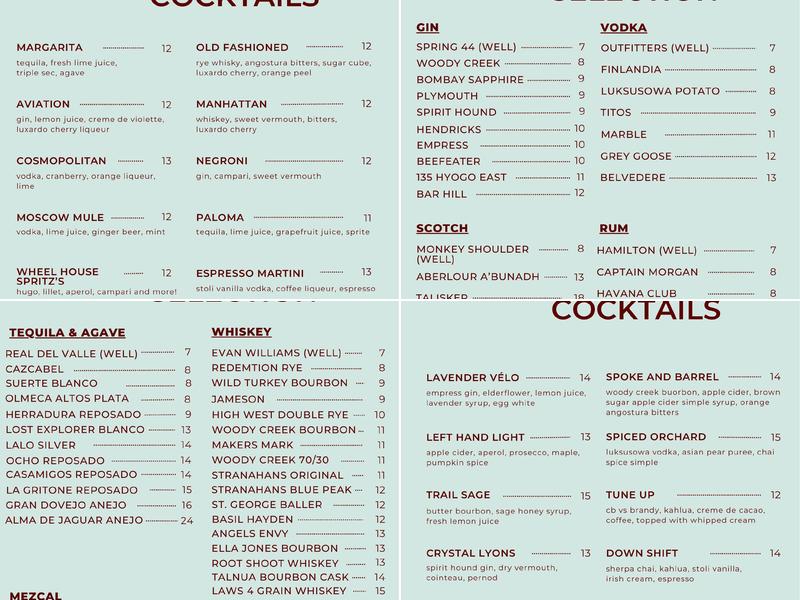 The Wheel House Menu