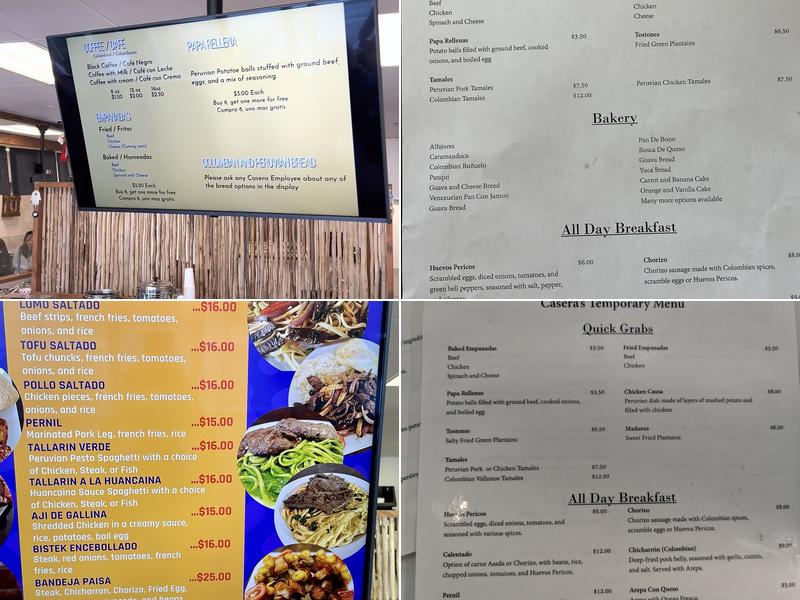 Casera Latin Kitchen and Bakery Menu