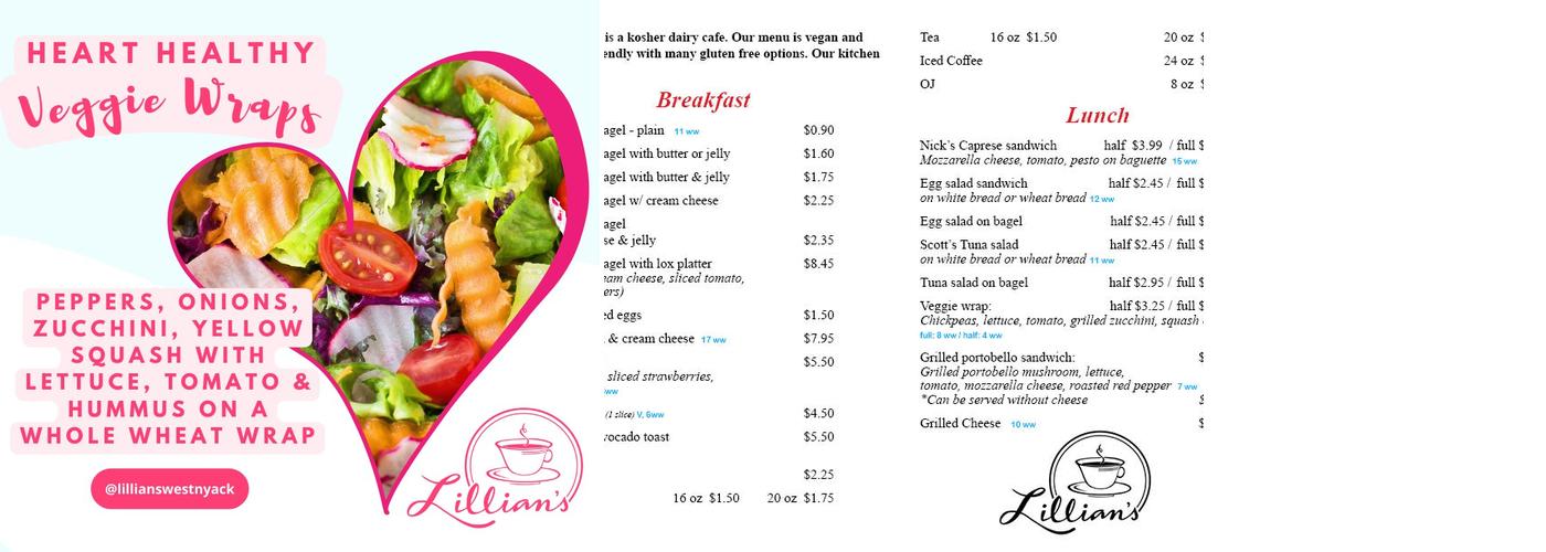 Lillian's Cafe Menu
