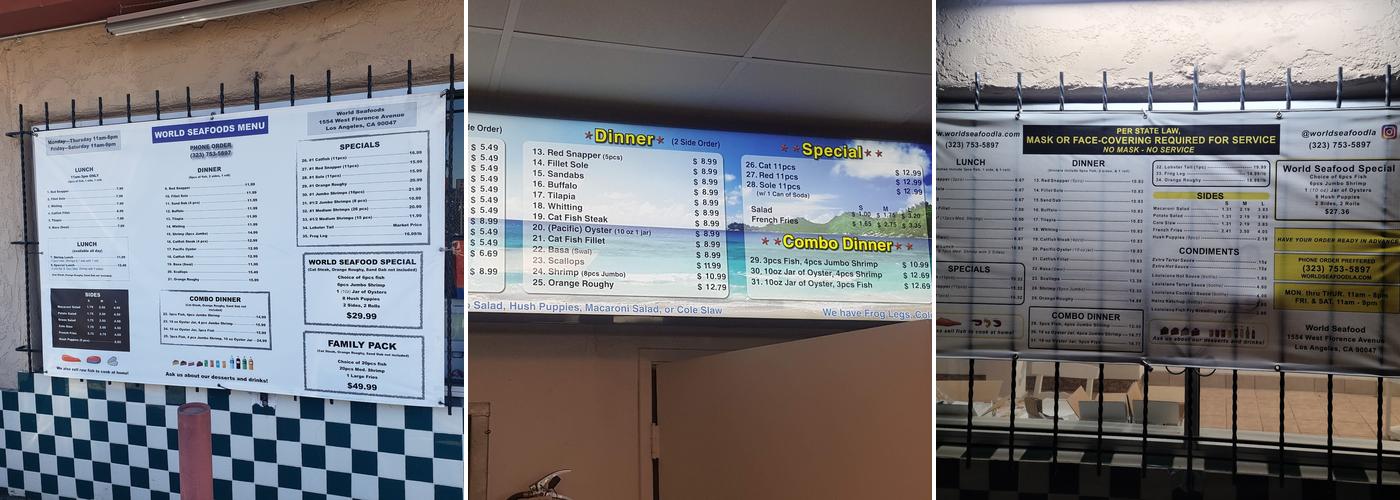 WORLD SEAFOOD FISH MARKET Menu