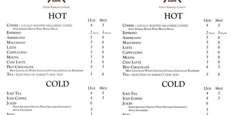 First Tracks Kaffe Menu