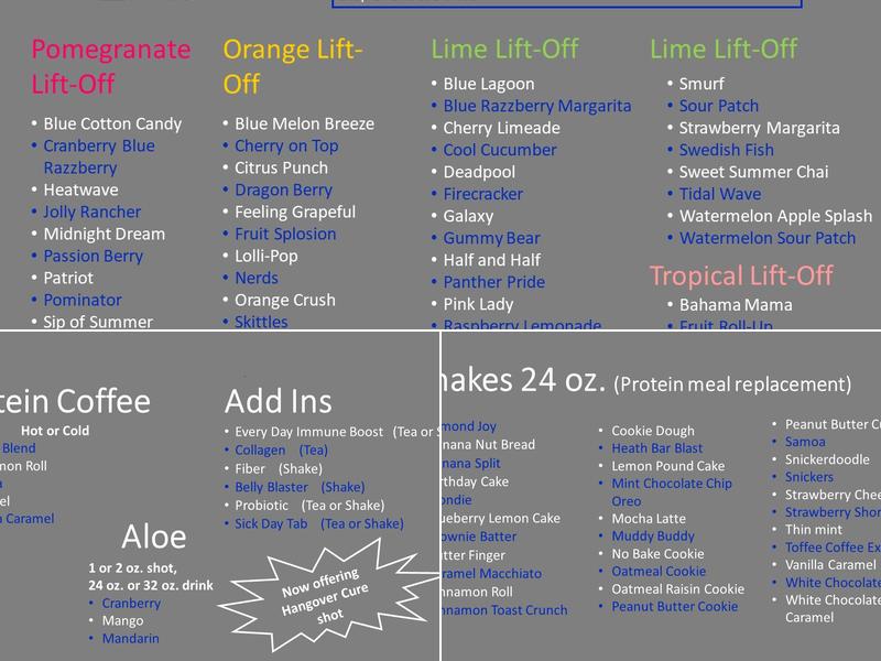 Hoosick Nutrition Menu