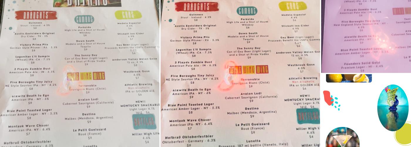 Fiona's Bar Menu