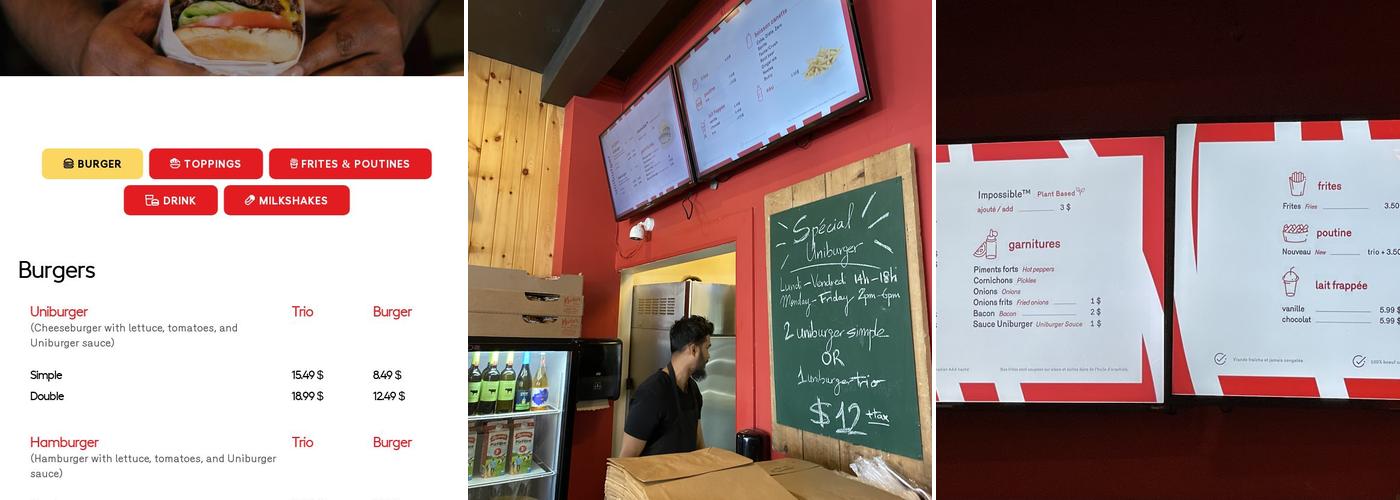 Uniburger Menu