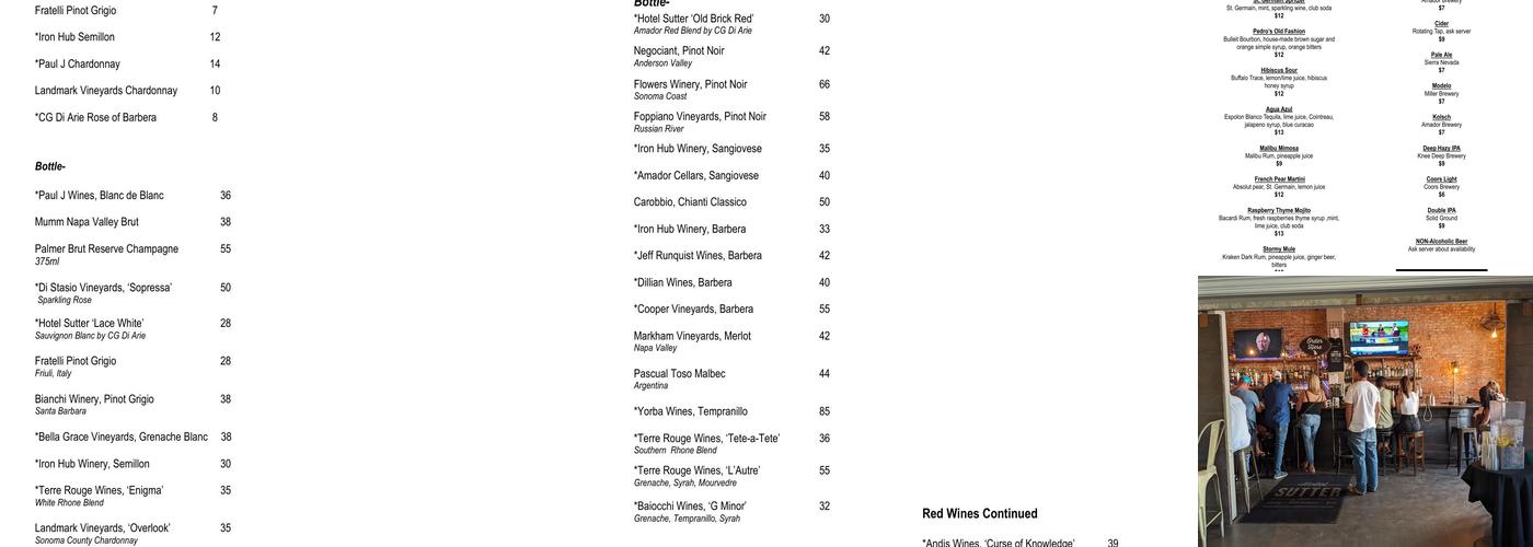 The Sutter Restaurant Menu