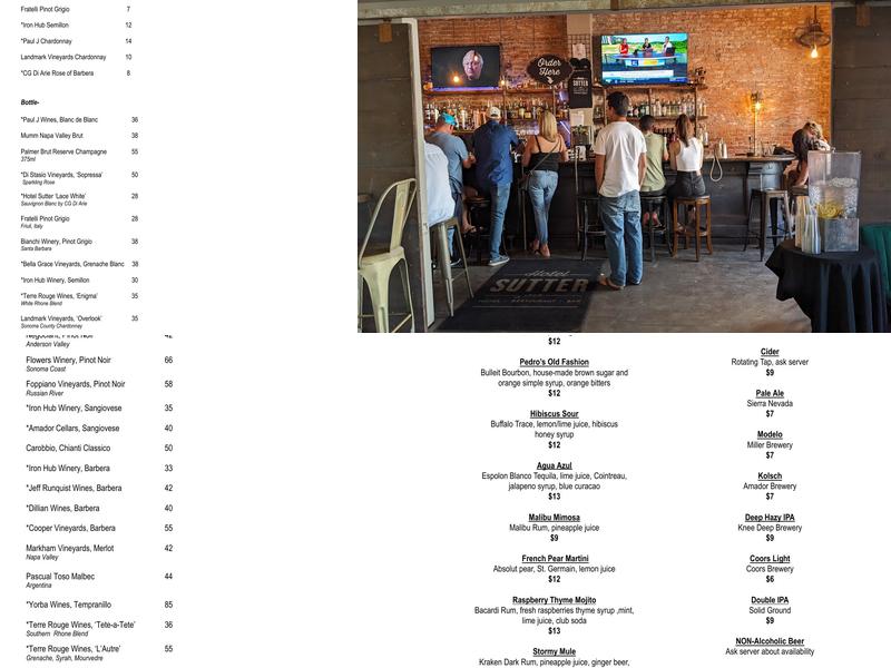 The Sutter Restaurant Menu