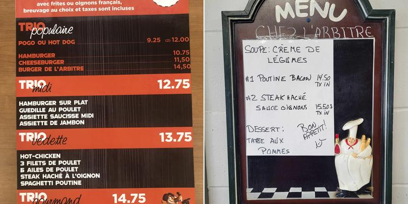 Resto chez l'Arbitre Menu
