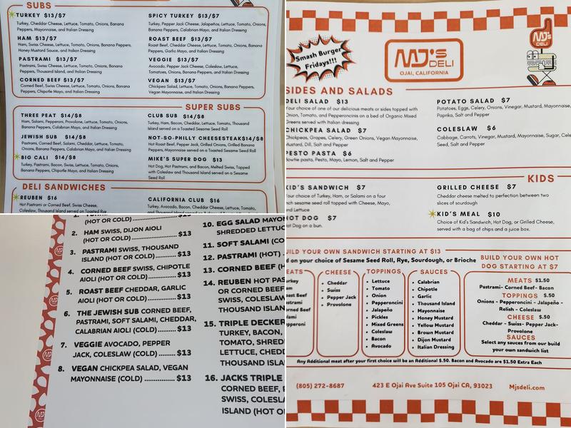 MJ's Deli Menu
