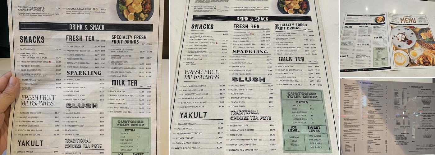 A Corner Cafe Menu
