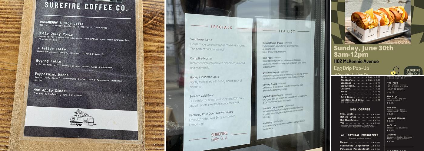 Surefire Coffee Co. Menu