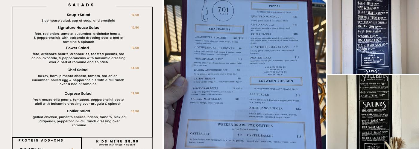 701 Craft Menu