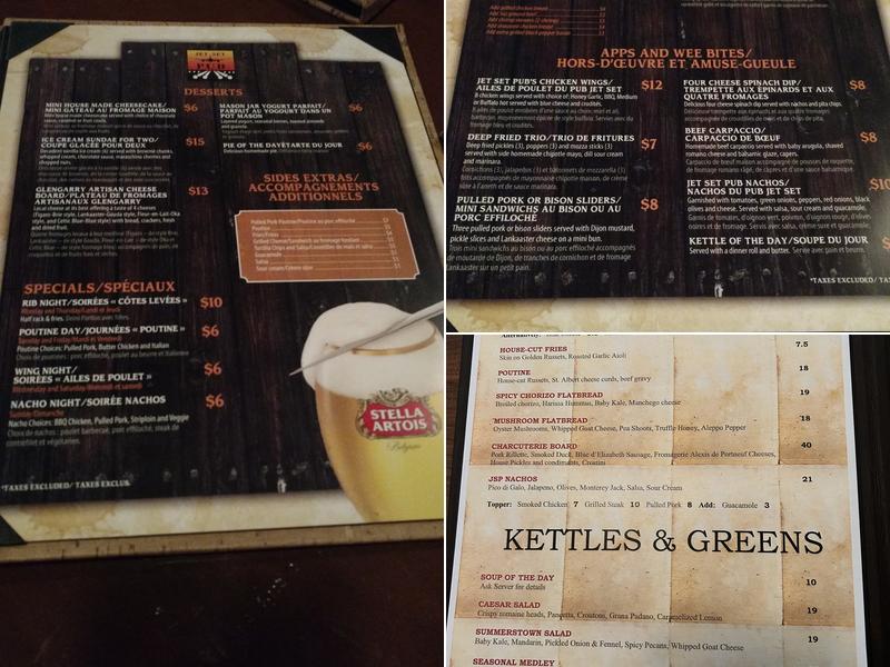 Jet Set Pub Menu