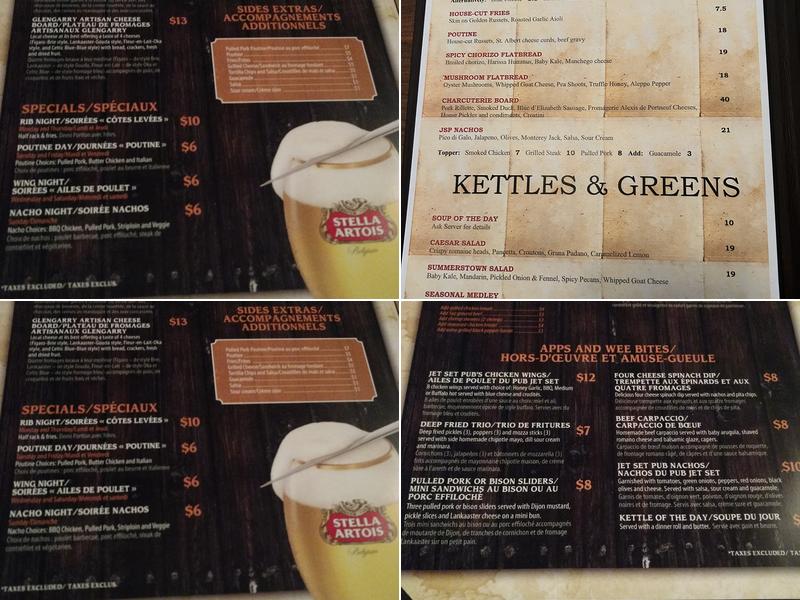 Jet Set Pub Menu