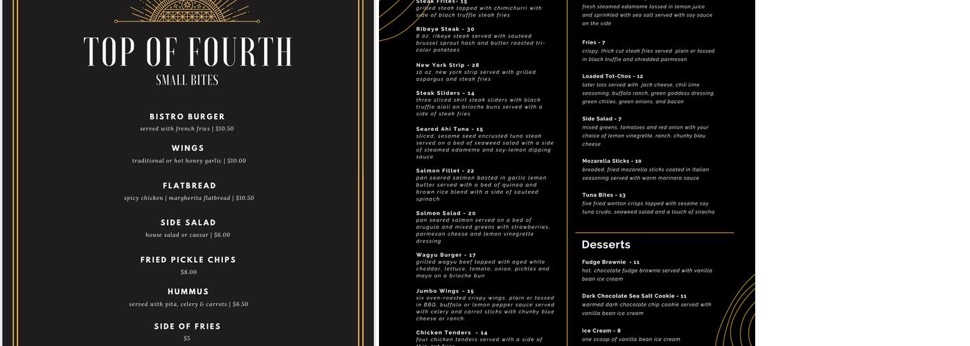 Top of 4th Rooftop Bar Menu