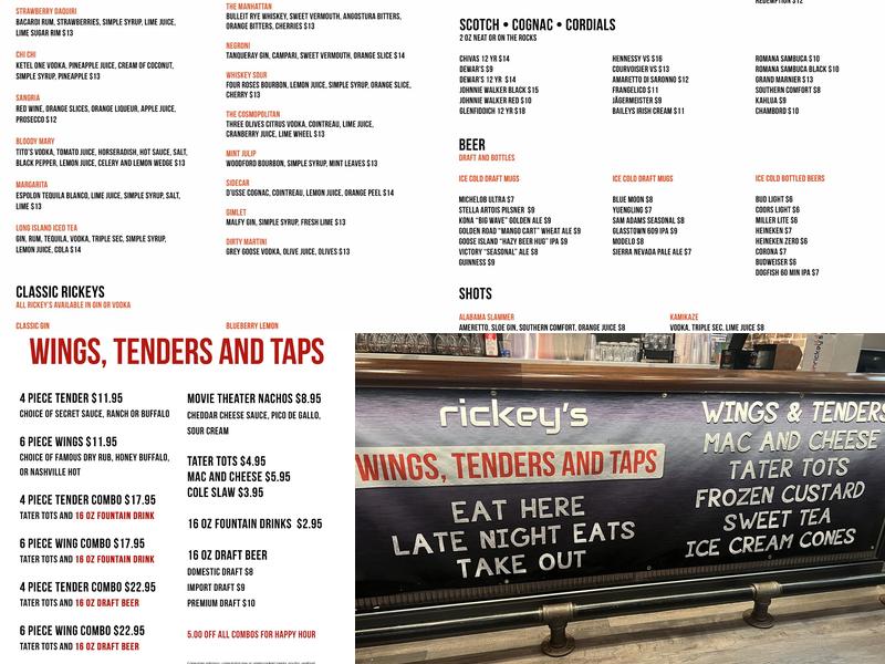 Gin Rickey’s Live Music Bar Menu