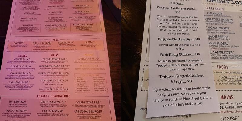 Decorum at Pour Behavior Menu