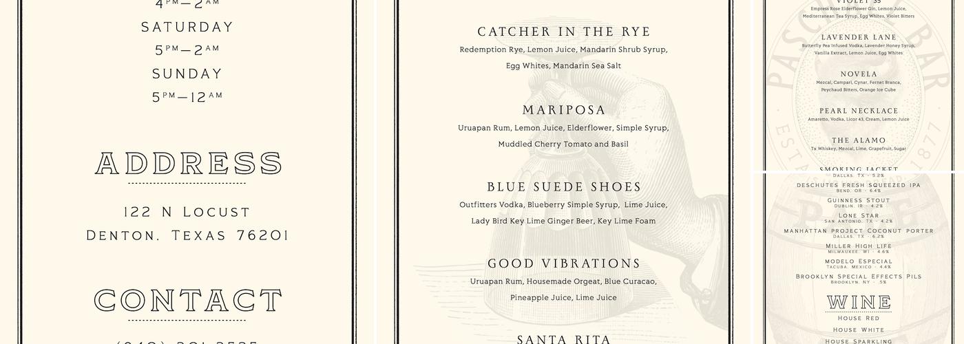Paschall Bar Menu