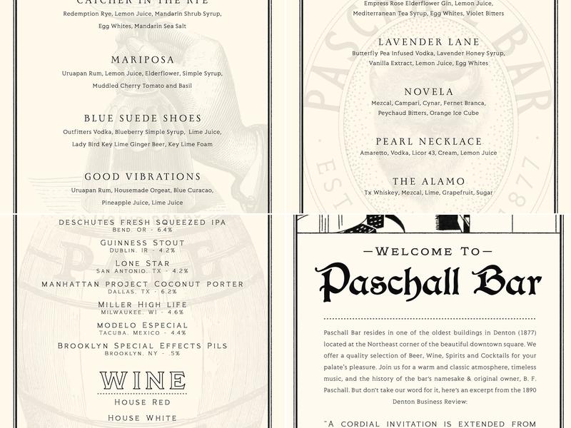 Paschall Bar Menu