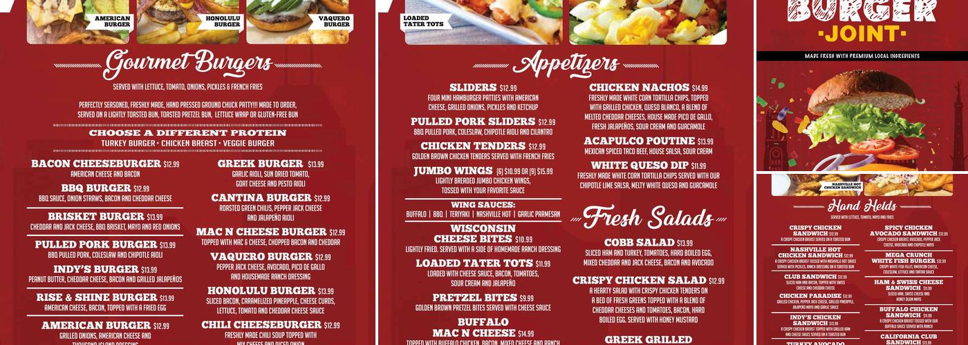 Indy's Burger Joint Menu