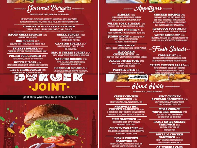 Indy's Burger Joint Menu